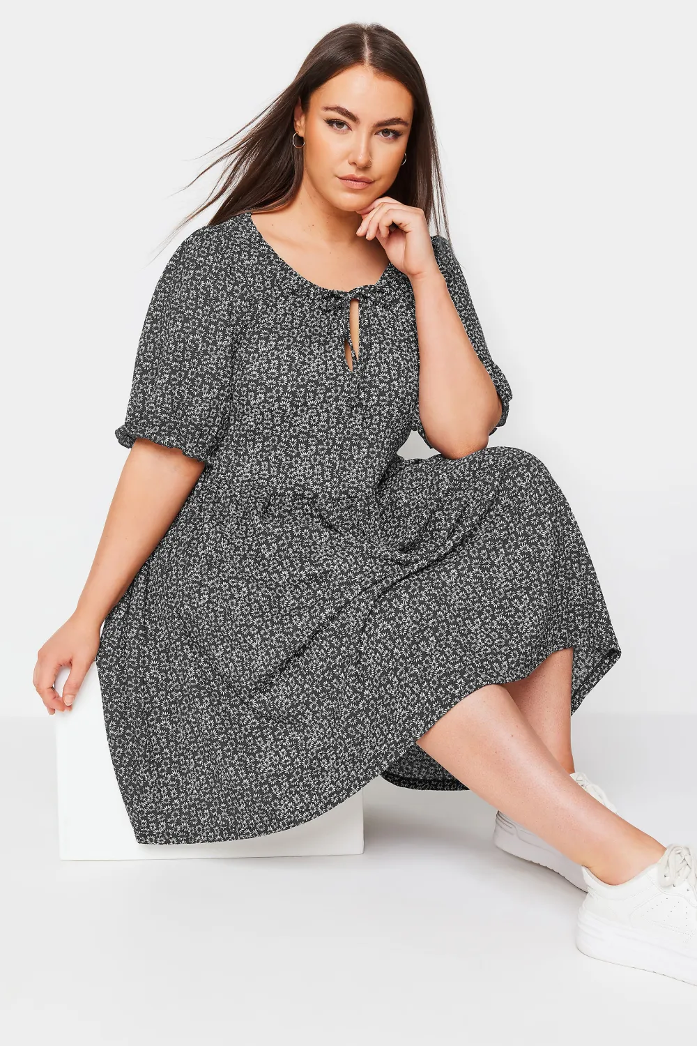 YOURS Curve Black Leopard Print Textured Mini Dress