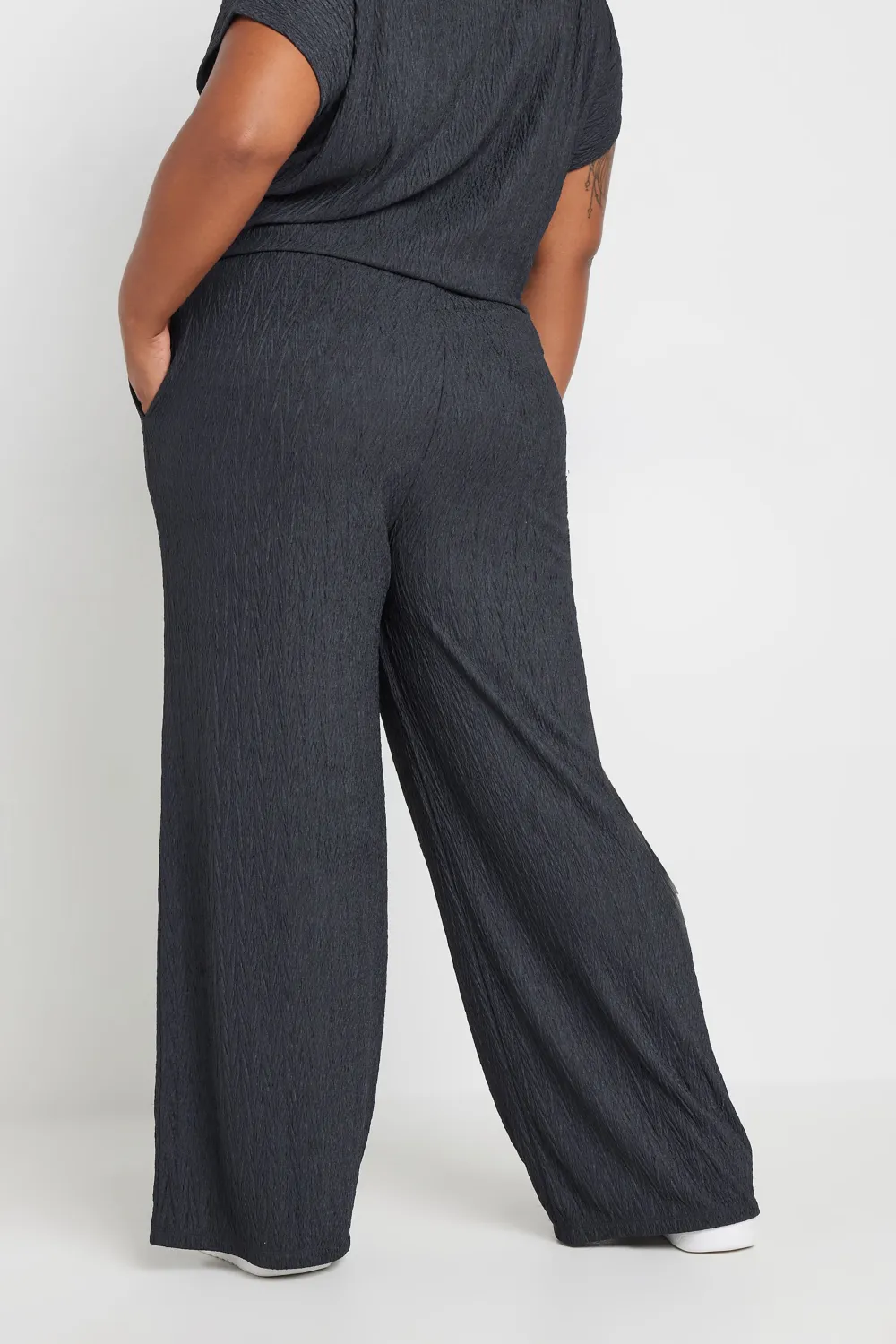 YOURS Curve Pink Crinkle Plisse Wide Leg Trousers