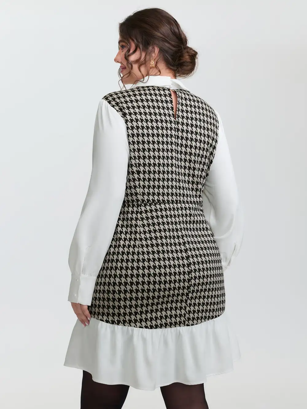 Houndstooth Layered Ruffled Knee Dress