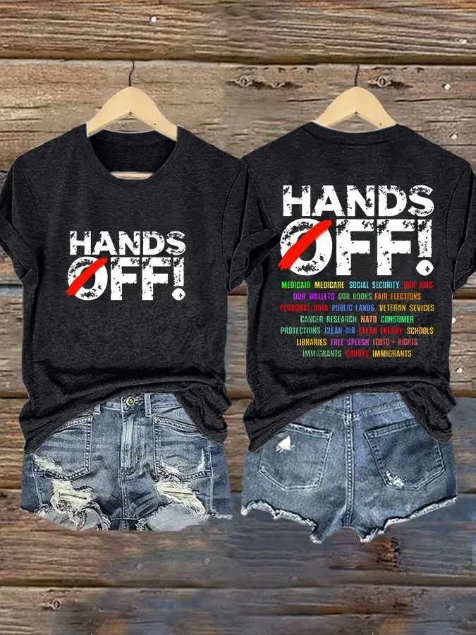 Women'S T-Shirt Women'S Hands Off Protest Printed Casual T-Shirt Colorful Letter-Printed Cotton Short Sleeve