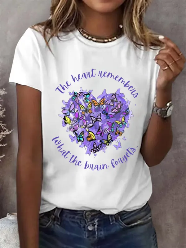 Alzheimer's Awareness Print Casual T-Shirt