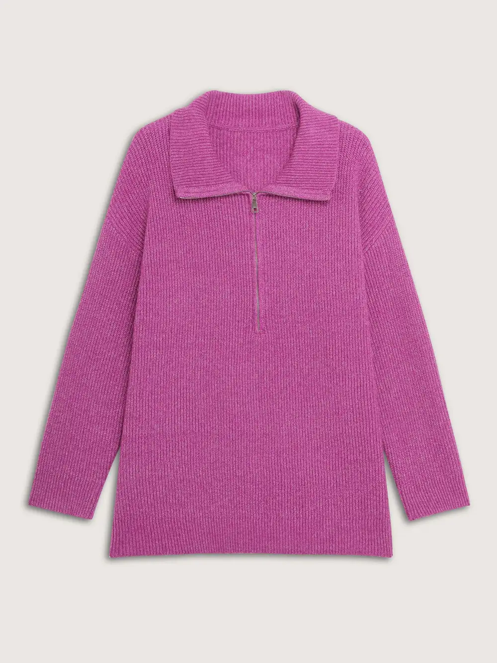 Textured Half Zipper Lapel Collar Pullover