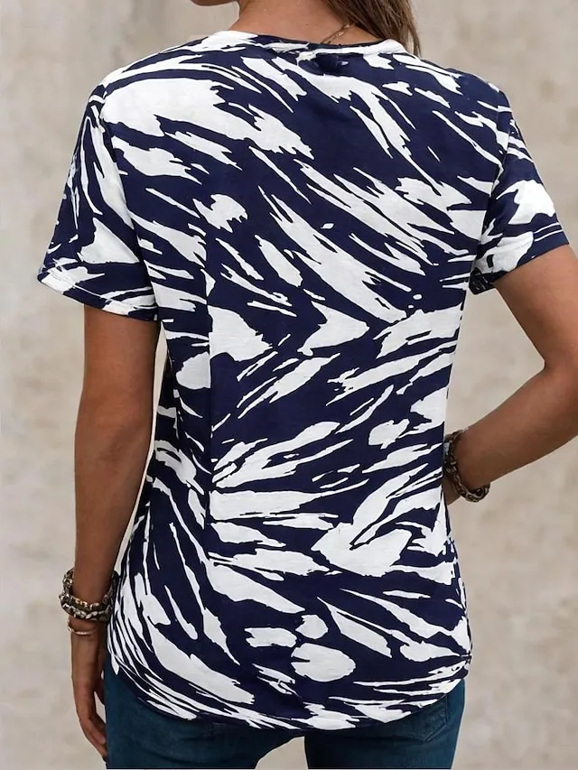 Women's T shirt Tee Flag USA Daily Independence Day Stylish Short Sleeve Crew Neck Navy Blue Summer