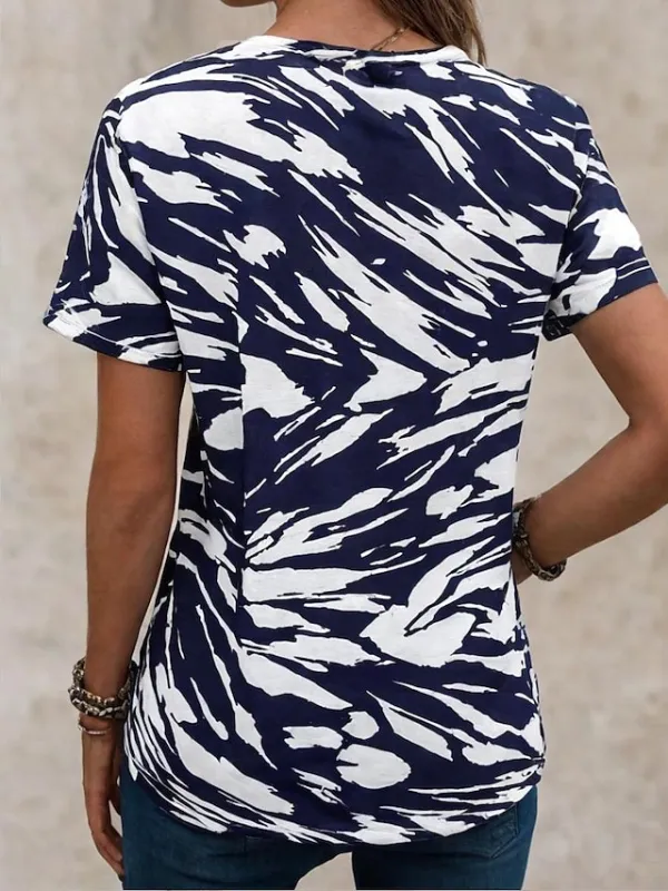 Women's T shirt Tee Flag USA Daily Independence Day Stylish Short Sleeve Crew Neck Navy Blue Summer