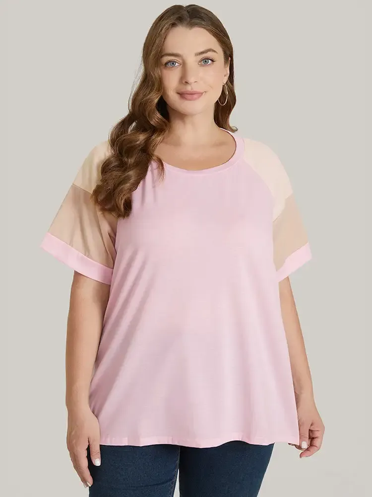 Colorblock Contrast Crew Neck Raglan Sleeve T-shirt