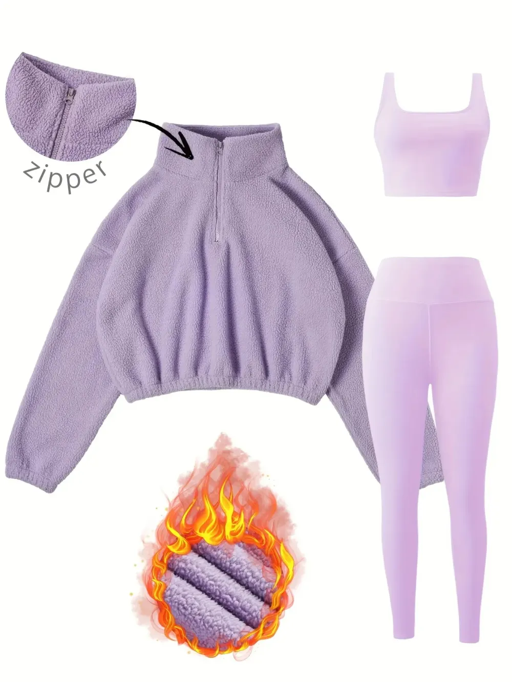 Women's 3-Piece Workout Set (Half-Zip Top, Bra, Yoga Pants)