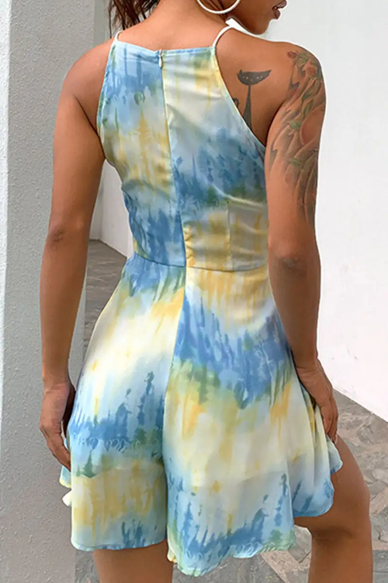 Fashion Street Print Patchwork Halter Loose Jumpsuits