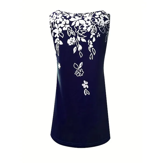 Women's Tank Top Camis Pink Blue Sky Blue Floral Print Sleeveless Casual V Neck Regular Fit Floral