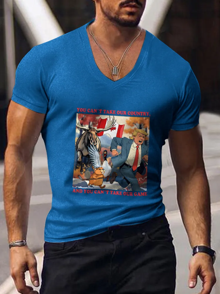 Men's You Can'T Take Our Country And You Can'T Take Our Game Short Sleeves V-Neck Pure Cotton T-Shirt