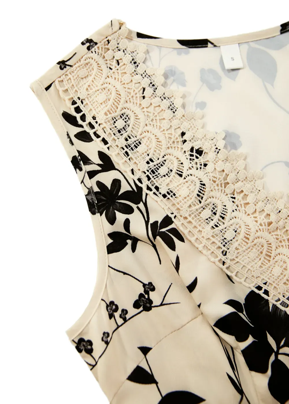 Beige Embroidery Floral Print Sleeveless V Neck Dress