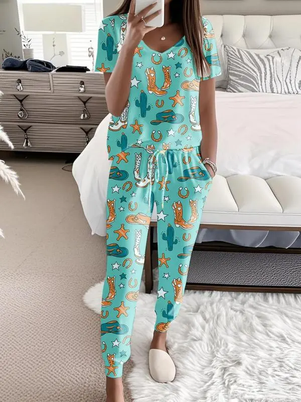 Women's 2-Piece Pajama Set – Short Sleeve Tee & Pants Loungewear.