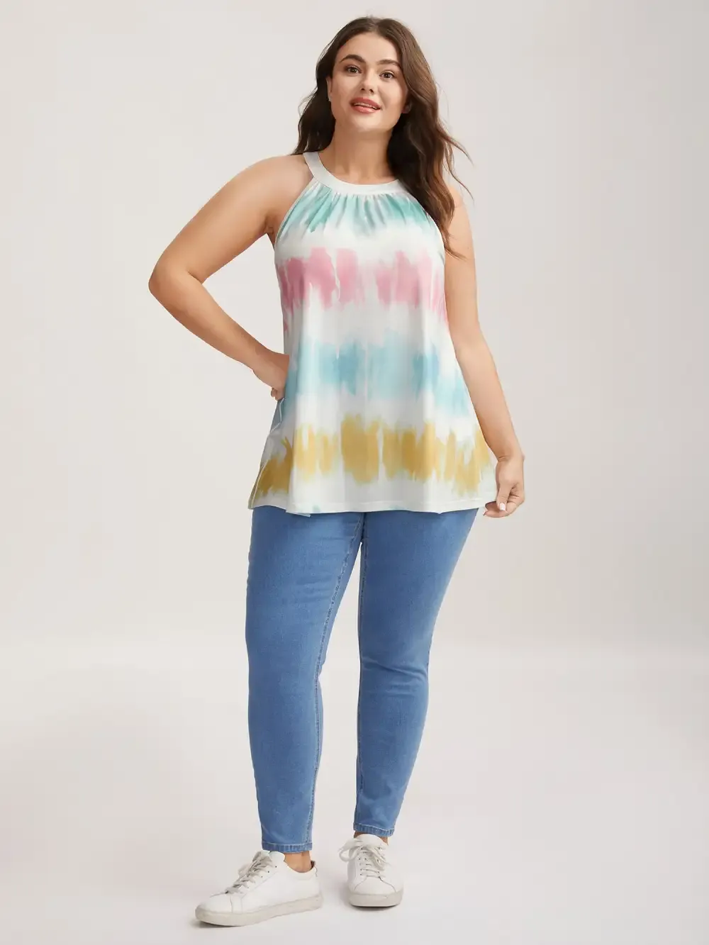 Color Fusion Pleated Flowy Tank Top