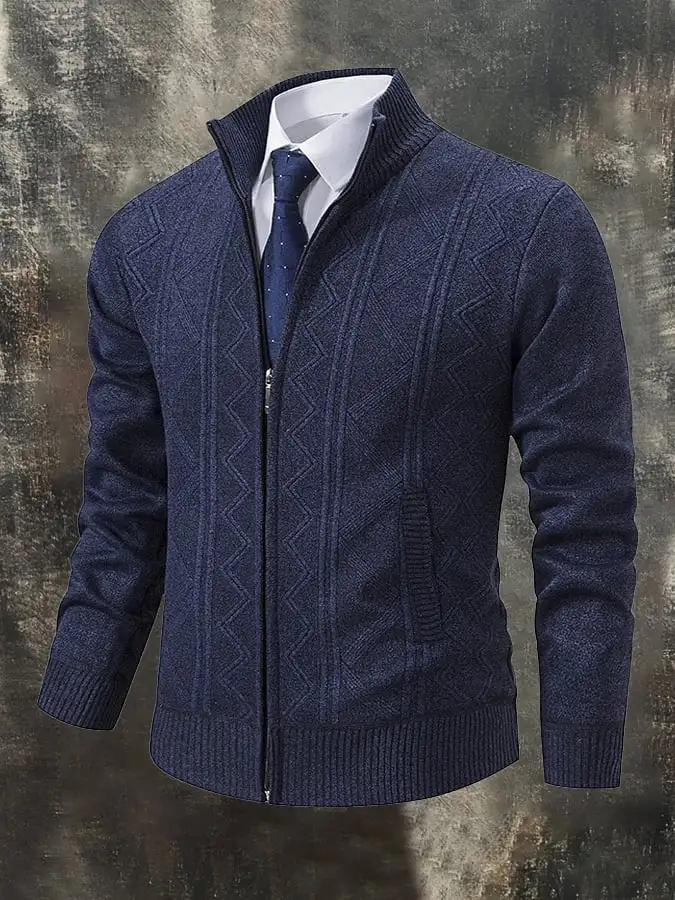 Men's Vintage Diamond Texture Stand Collar Zipper Jacket