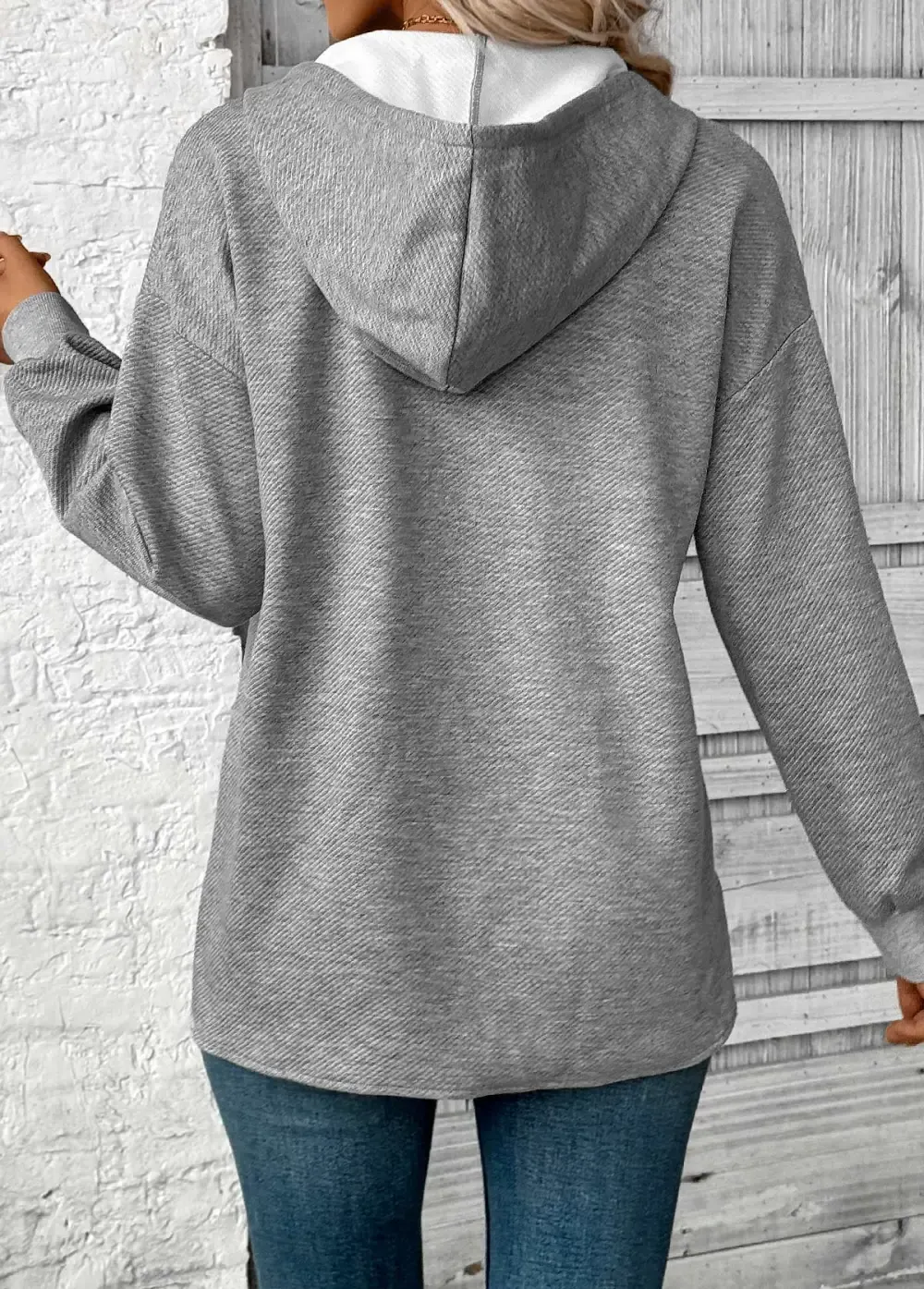 Grey Embroidery Jacquard Long Sleeve Hoodie
