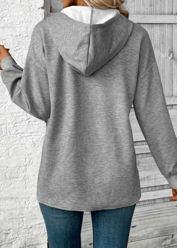 Grey Embroidery Jacquard Long Sleeve Hoodie