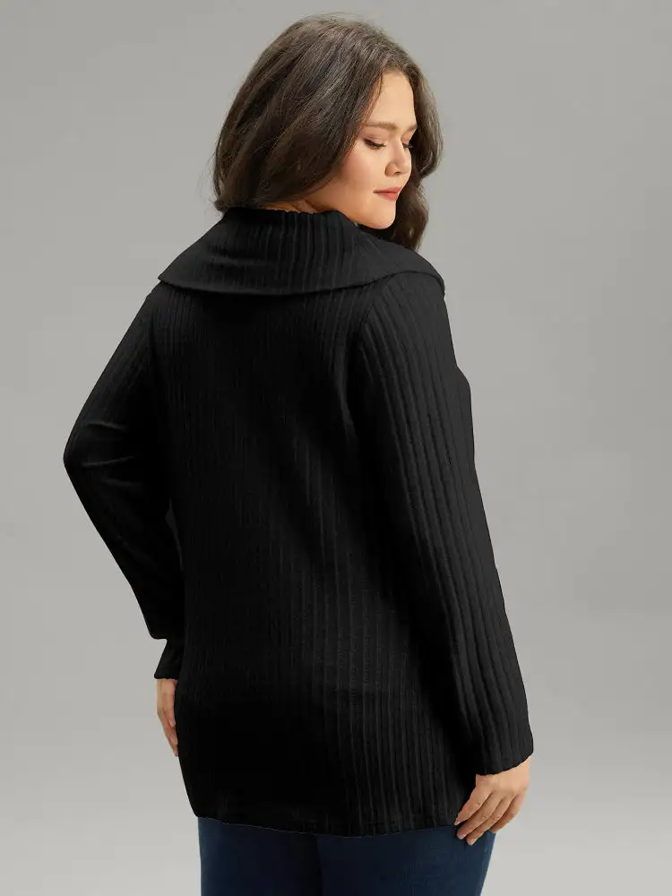 Plain Rib Knit Cowl Neck T-Shirt