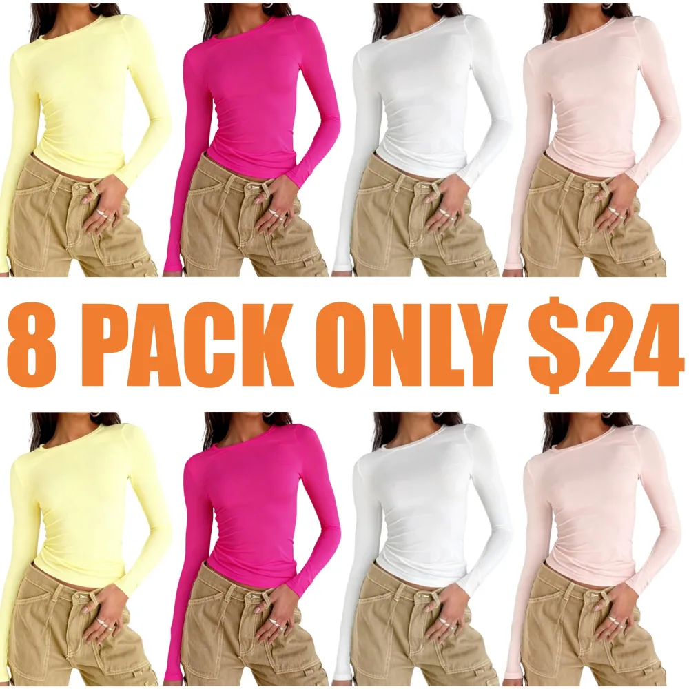 Women's Long Sleeve Shirts Basic Crop Tops