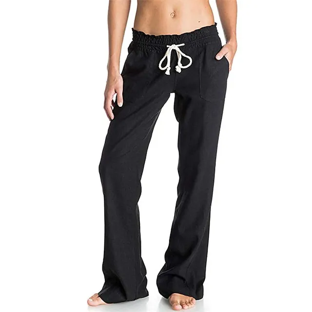 Women's Loungewear Bottom Nighty Pure Color Simple Comfort Sport Home Street Daily Cotton And Linen Breathable Gift Long Pant Elastic Waist Spring Summer White Black