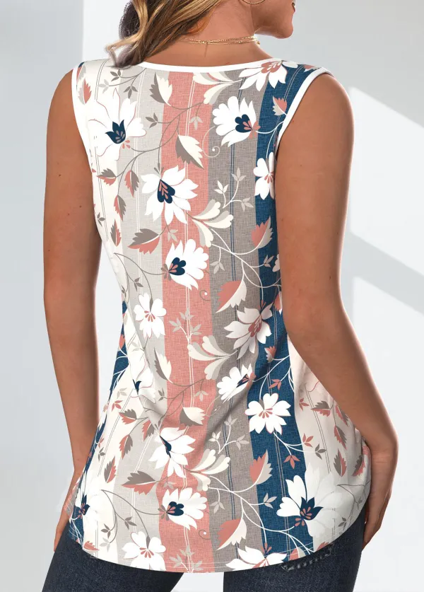 Multi Color Patchwork Floral Print Sleeveless Tank Top