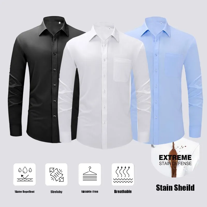 Men's Slim Fit Stain-Resistant Dress Shirts – Long Sleeve Button