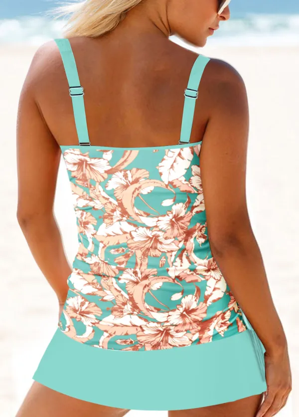 Ruched Mid Waisted Floral Print Tankini Set