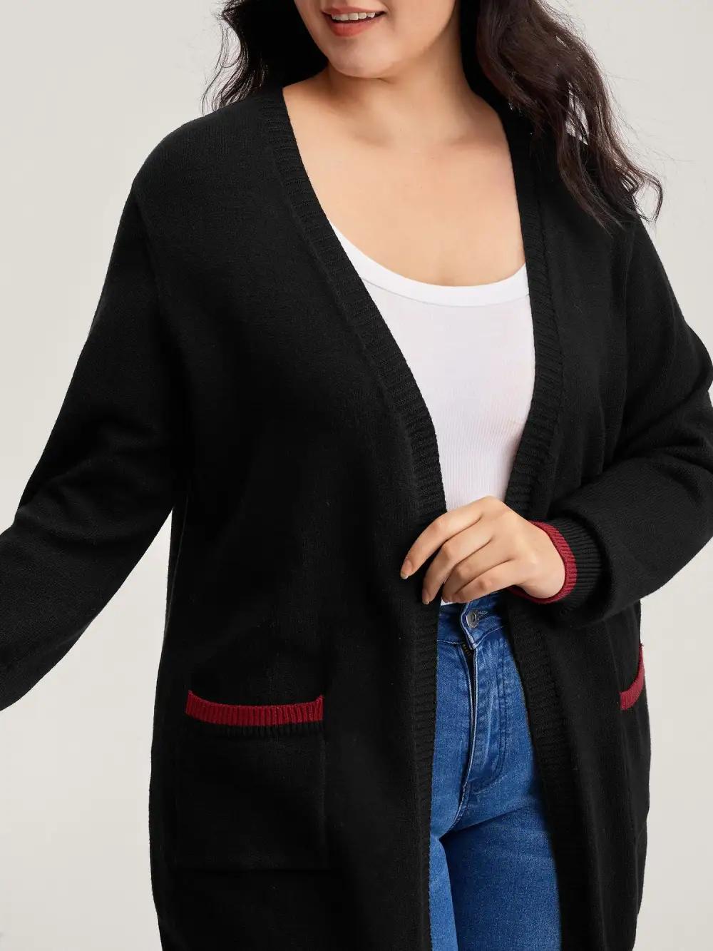 Lobster Jacquard Pockets Color Block Knit Cardigan