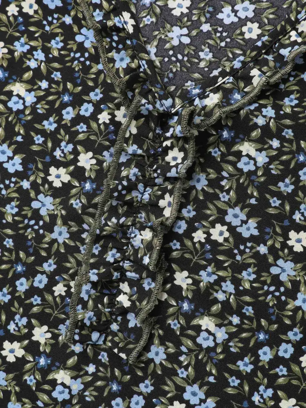 Ditsy Floral Print Frill Trim Blouse