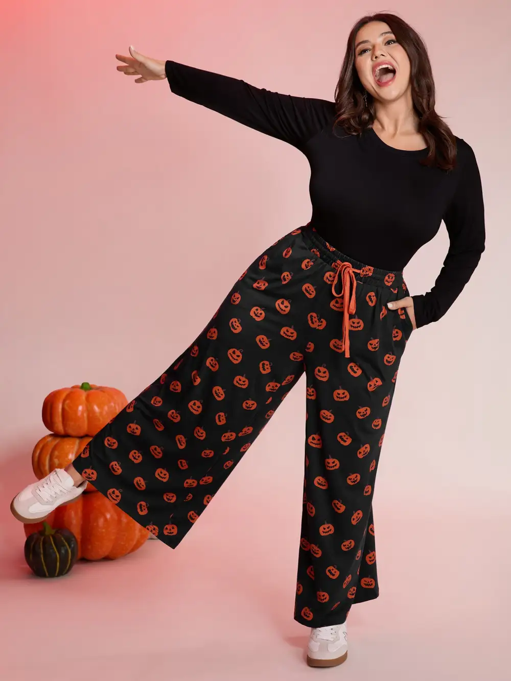 Pumpkin Everywhere Contrast Drawstring Pants