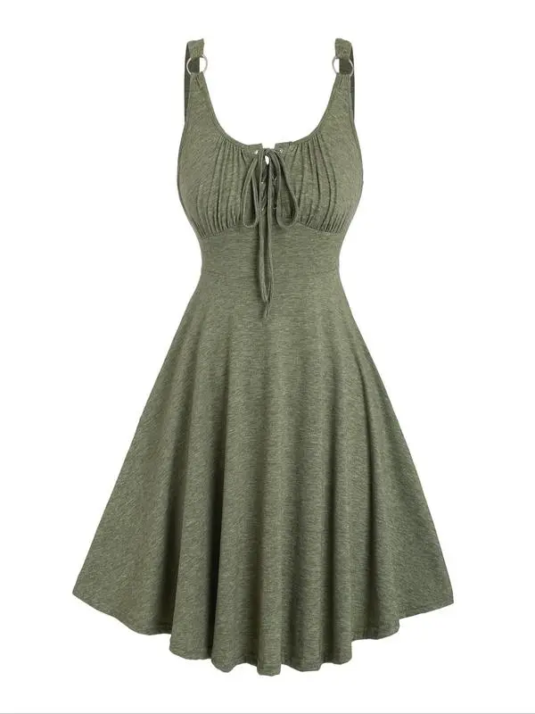 Women's Lace-Up Tie Front A-Line Tank Dress – Casual Summer Style