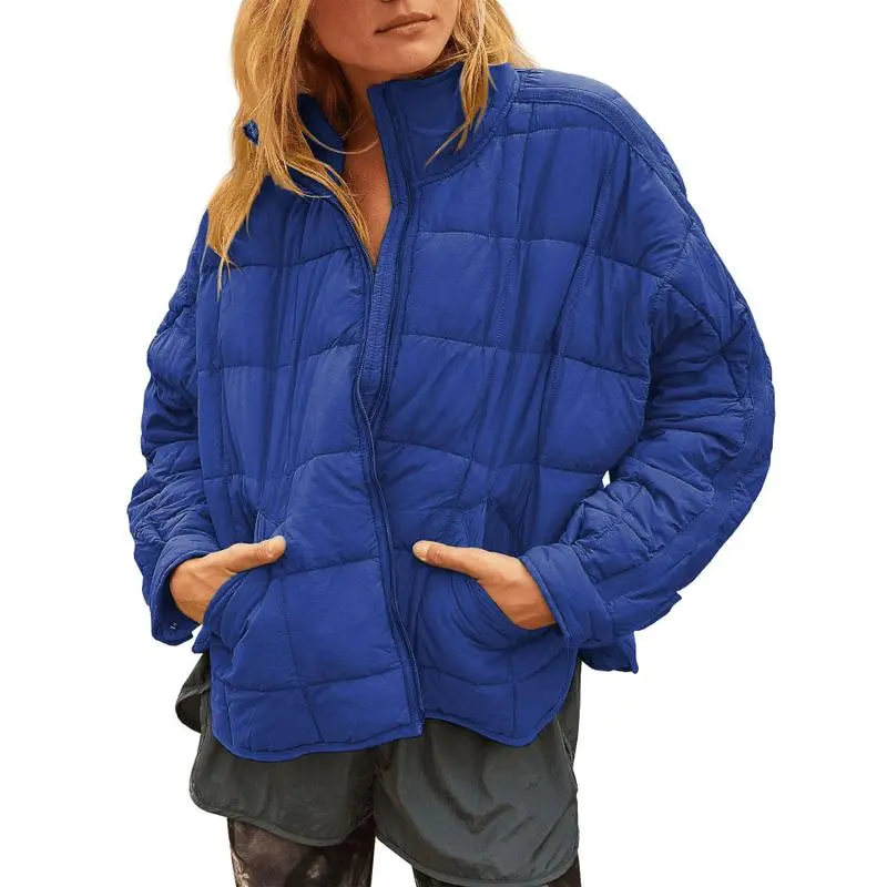 Women's Lightweight Quilted Puffer Jacket – Short Zipper Coat with Pockets