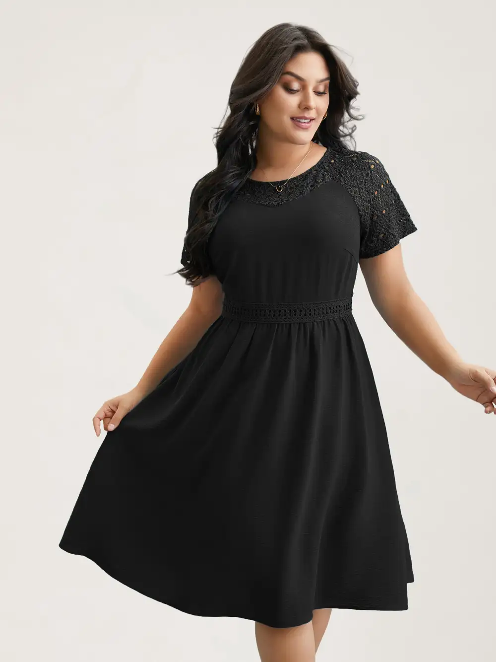 Lace Cut-Out Raglan Sleeve Pockets Midi Dress