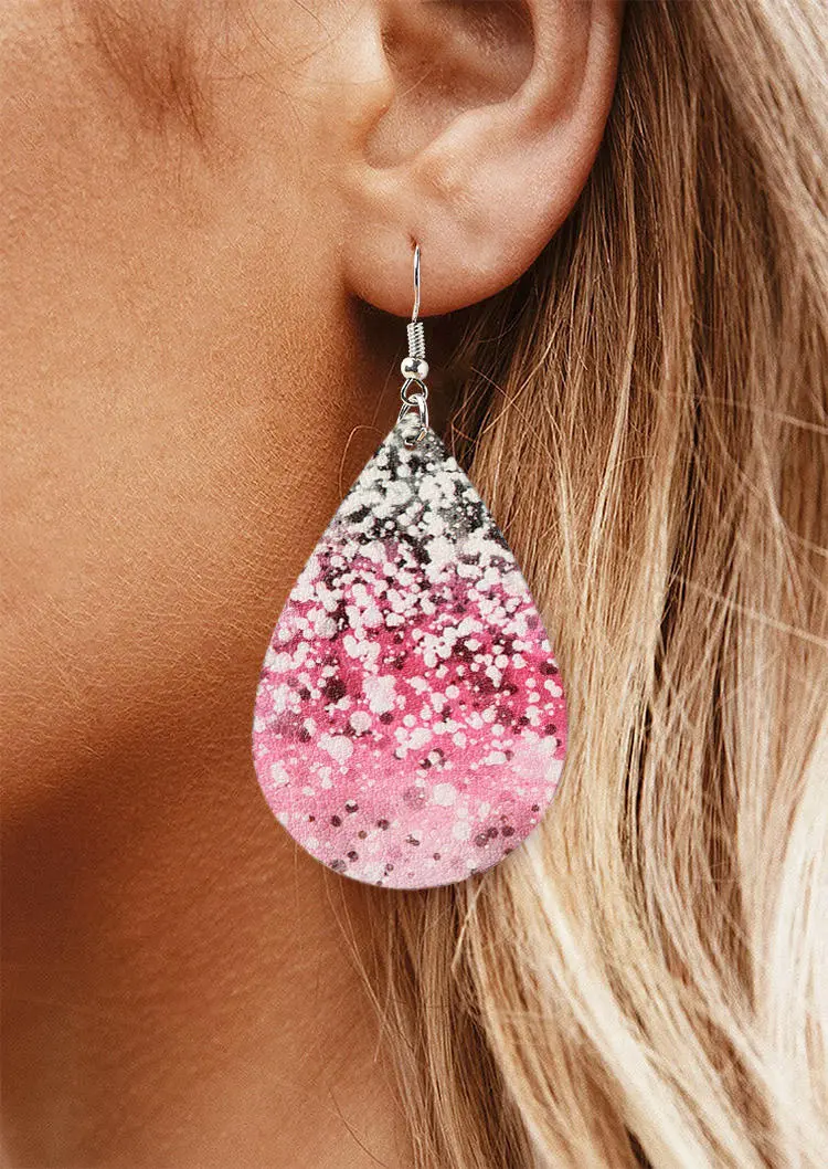 Gradient Glitter PU Leather Earrings - Pink