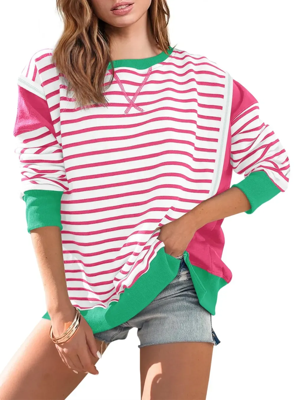 Striped Color Block Oversized Sweatshirt