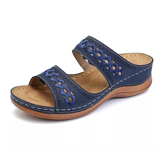 Women's Sandals Slippers Casual Daily Beach Solid Colored Summer Spring Cut Out Embroidery Wedge Heel Round Toe Casual Minimalism Synthetics Loafer Wine