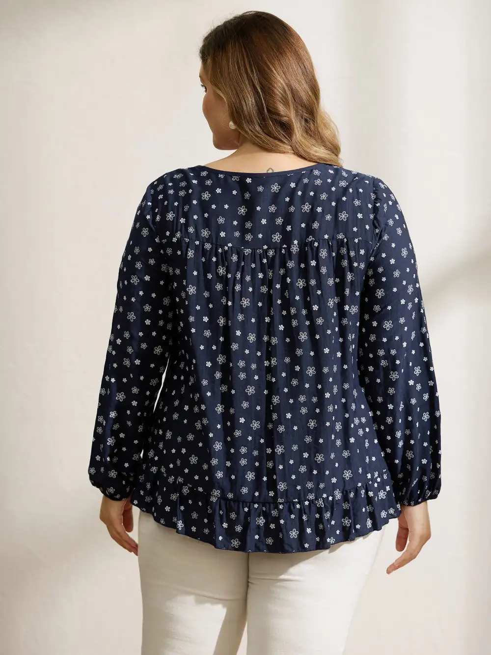 Supersoft Embroidered Ruffled Hem Blouse