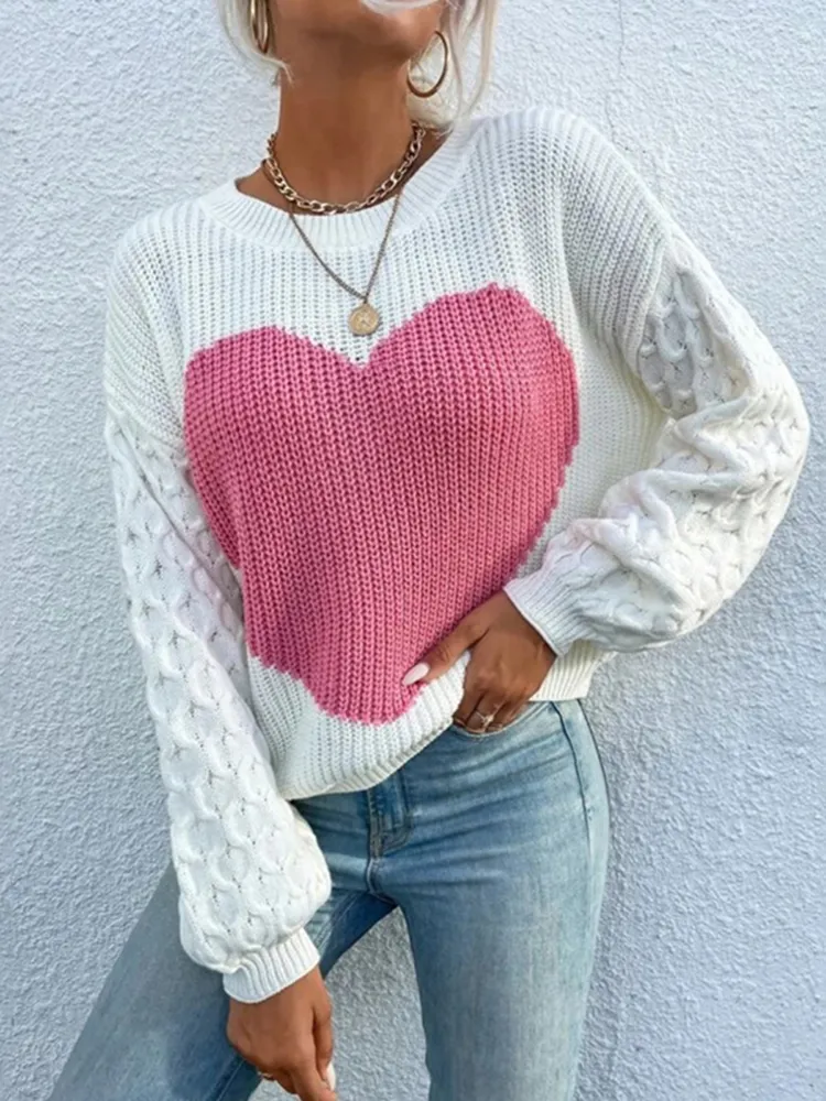 Love Colored Loose Round Neck Pullover Knit Sweater