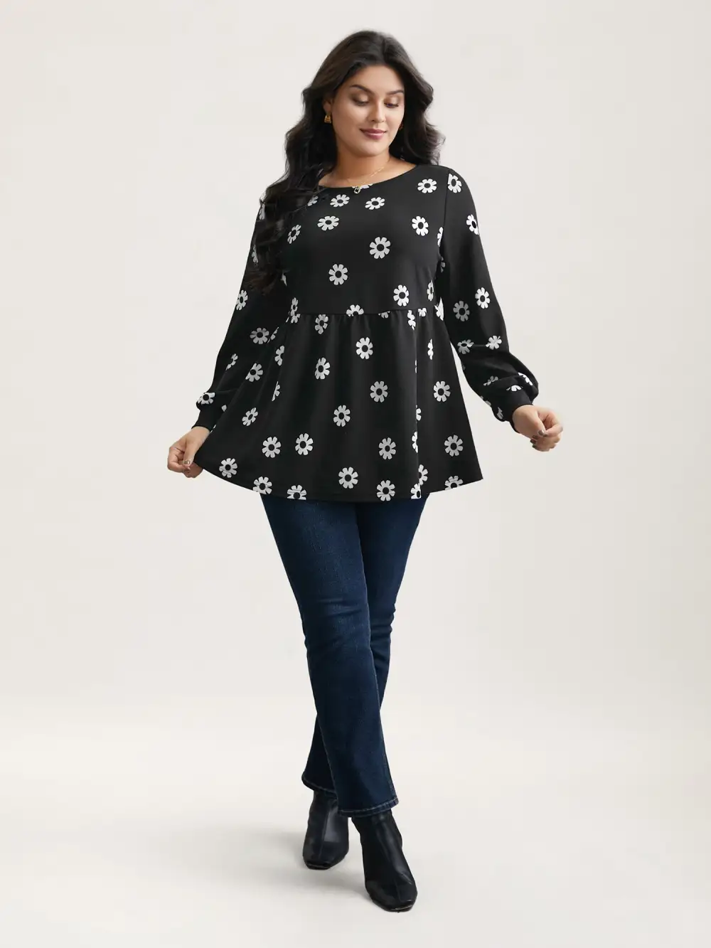 Multi-Color Floral Textured Stretchy Knit Top