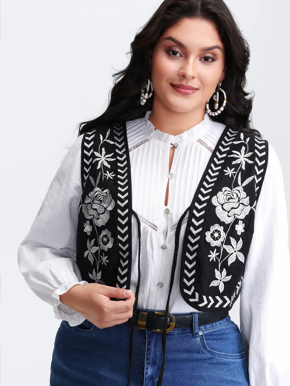 Pure Cotton Textured Embroidered Tie Vest