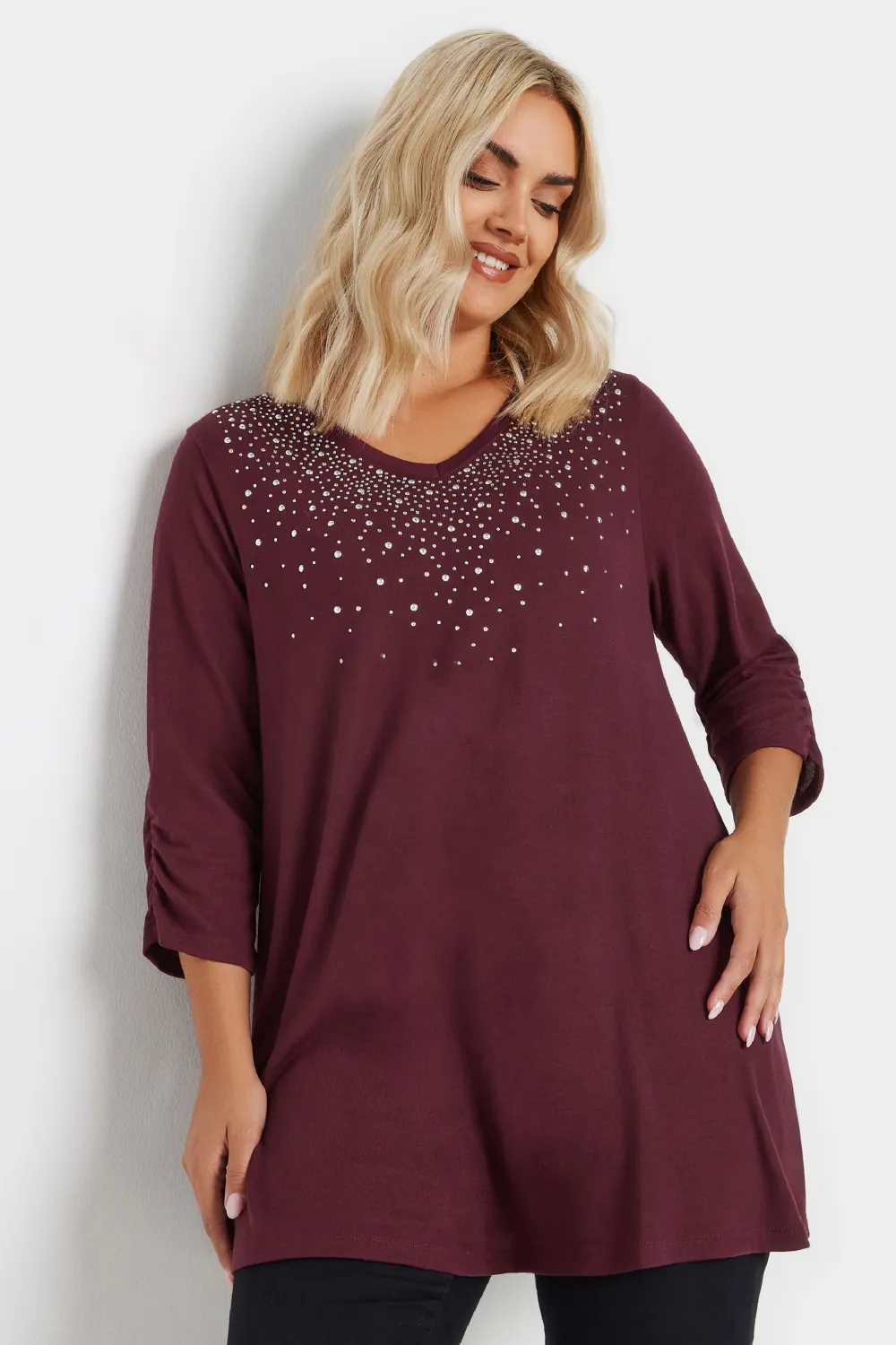YOURS Curve Black Diamante Stud Swing Top