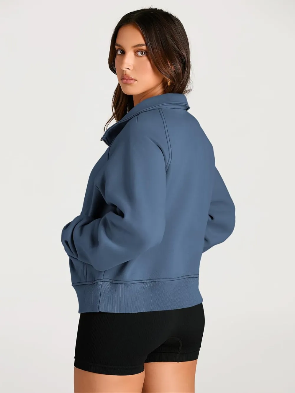 Womens Sweatshirts Half Zip Cropped Pullover Fleece Quarter Zipper Hoodies Fall outfits Clothes Thumb Hole