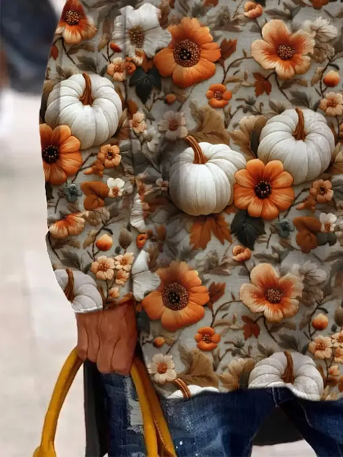 Women's Pumpkin Print Casual T-shirt