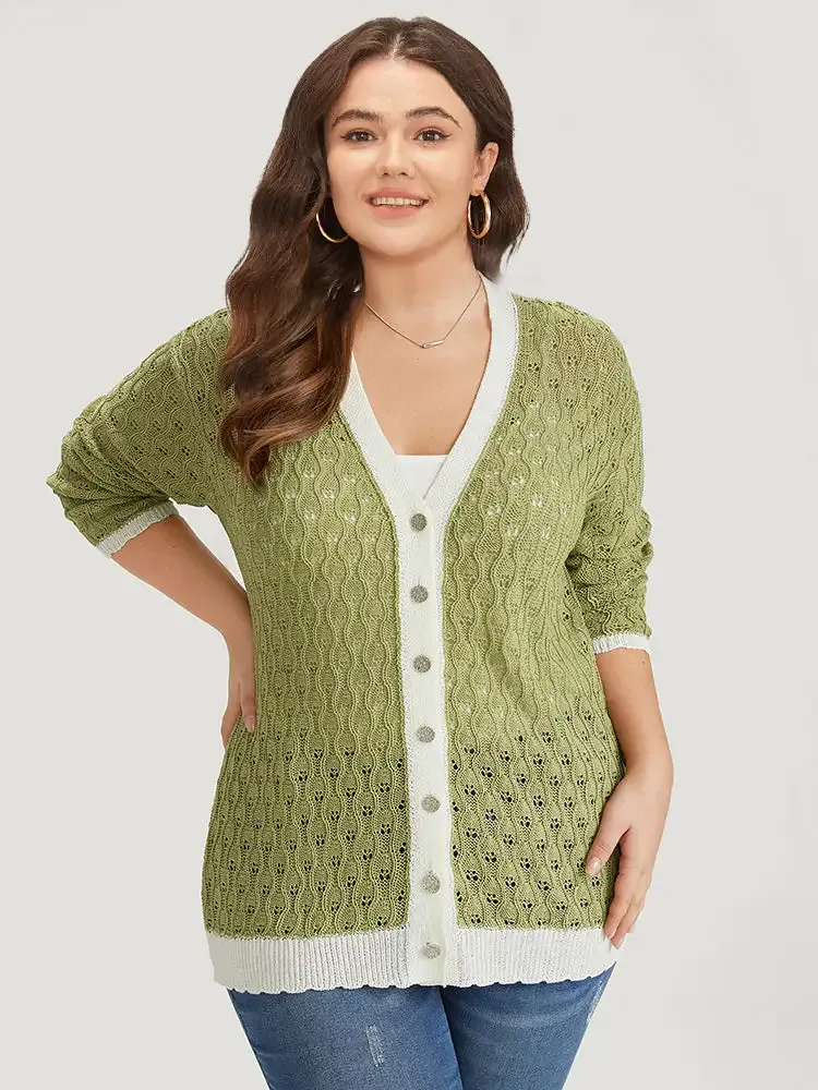 Two Tone Patchwork Cut Out Button Down Cardigan