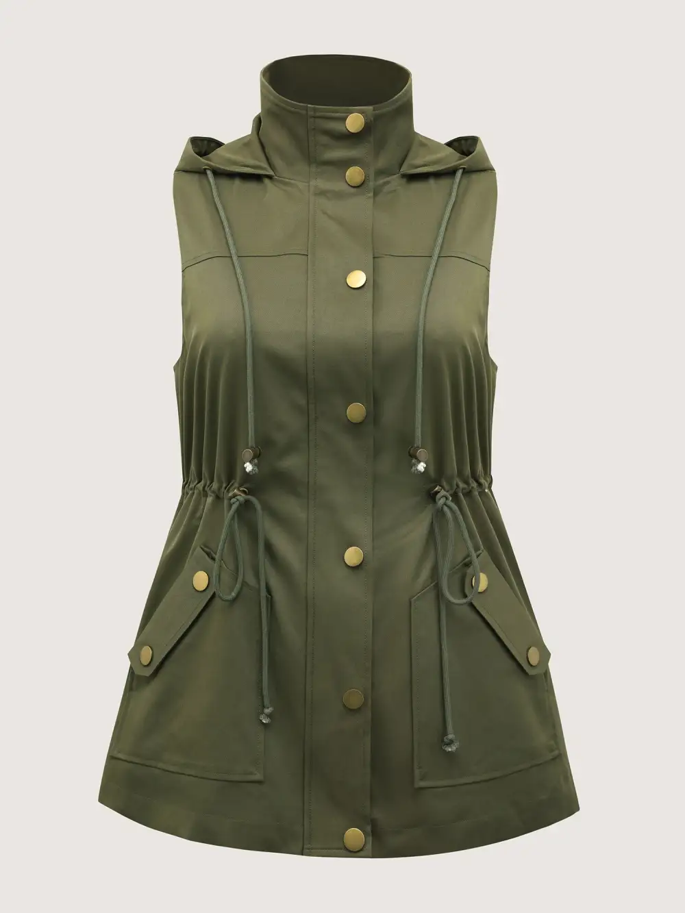 Channel-Drawstring Pockets Hooded Vest