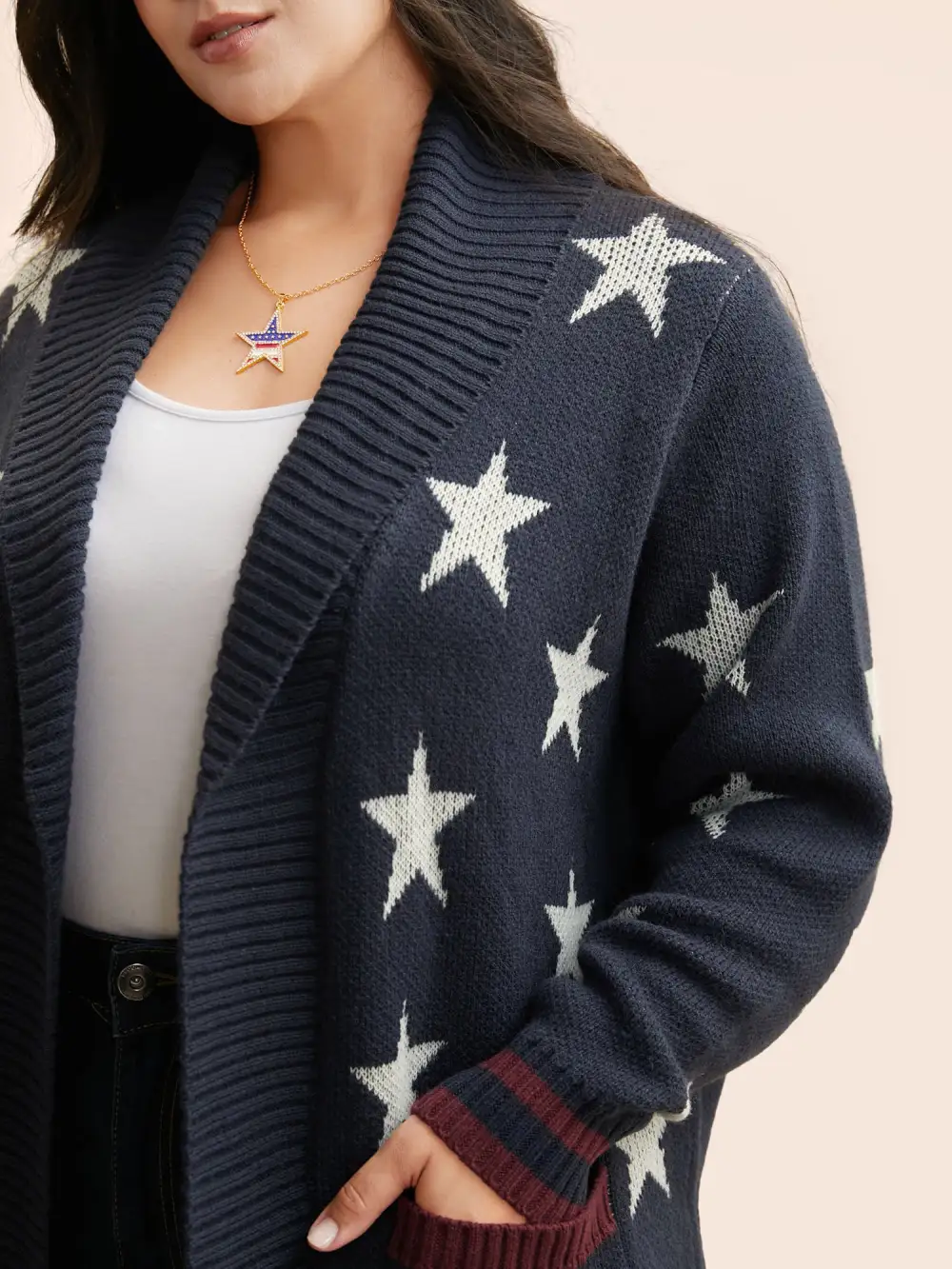 Star Contrast Patched Pocket Cardigan