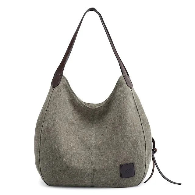 Women's Top Handle Bag Canvas PU Leather Daily Zipper Color Block Black Army Green Blue
