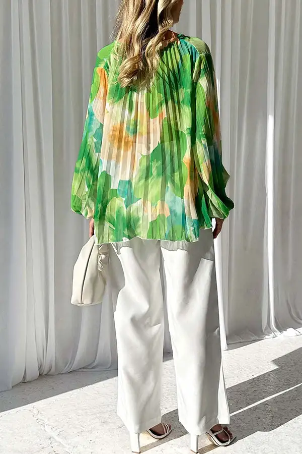 New autumn and winter temperament V-neck printed long-sleeved shirt