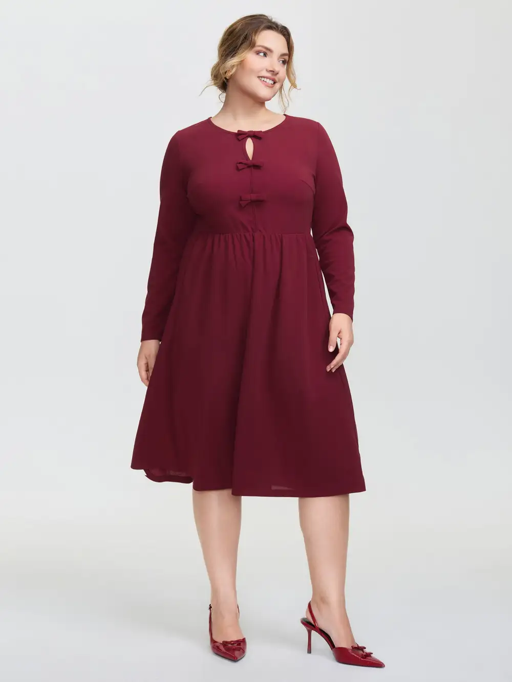 Bowknot Detail Pockets Knit Midi Dress