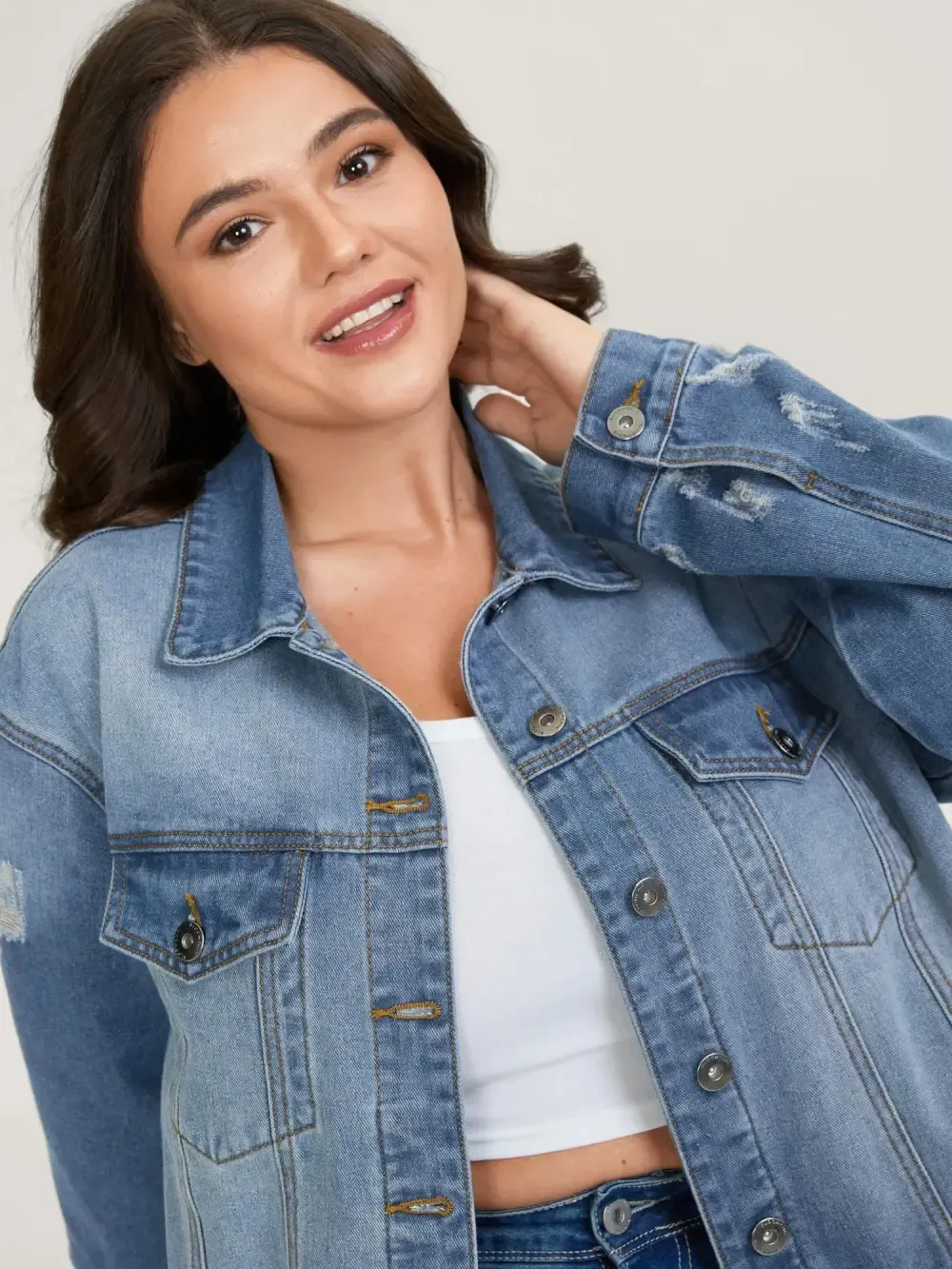 Denim Chest Flaps Cropped Jacket