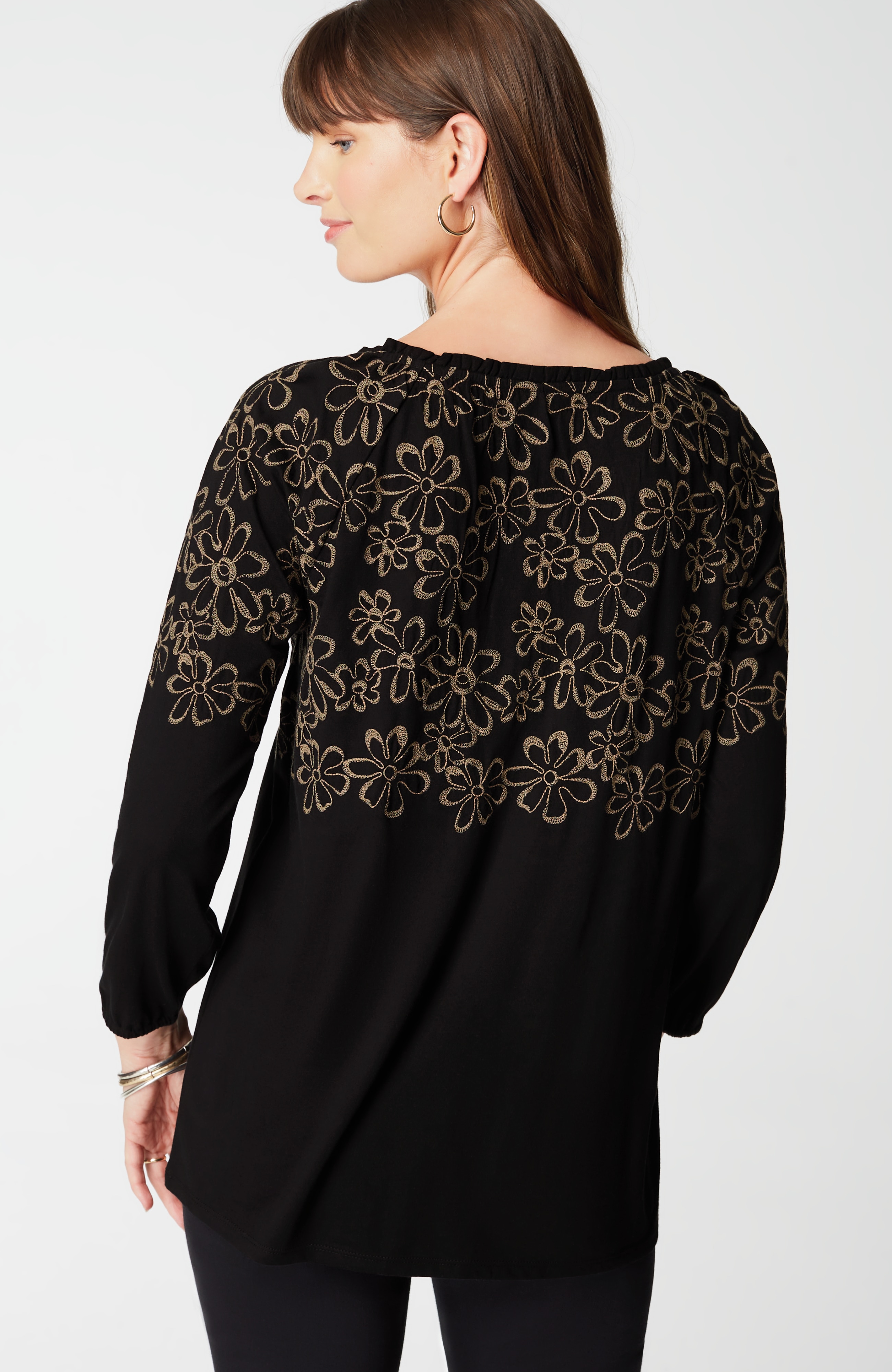 Floral-Embroidered Raglan-Sleeve Top