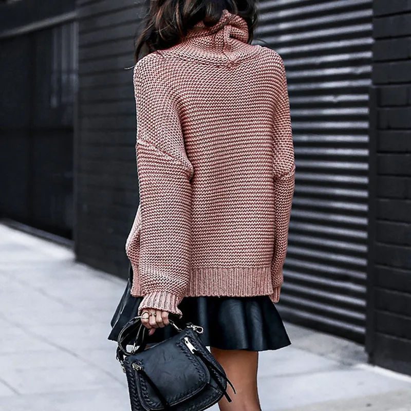 Solid Color High Neck Pullover Knitted Sweater